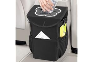 MOSFiATA Car Bin, 10L Car Rubbish Bin with Lid, Foldable and Waterproof Liner, Portable Car Trash Can Oxford Cloth Side Pockets for Headrest or Seats, Car Boot Storage Bag for SUV Truck Minivan Auto