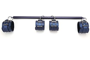 EXREIZST Adjustable Blue Spreader Bar with 4 Blue Leather Straps Set Home Gyms Sports Fitness Aid Training Set