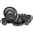 Dinnerware Set - Ceramic Amalfi Kitchen Dinner Sets (Charcoal, 16 Piece Dinner Set)