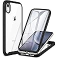 CENHUFO Case Compatible with for iPhone XR Case, with Built-in Screen Protector Military Grade Protection Shockproof Clear Cover 360° Full Body Protective Case for iPhone XR 6.1 inch (Black)