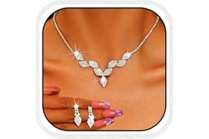 Unicra Set di gioielli da sposa in argento con collana e orecchini in cristallo e strass per donne e ragazze