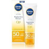 NIVEA SUN Yaşlanma ve Leke Karşıtı Q10 Y&uuml;z G&uuml;neş Kremi SPF50 50 ml, Nemlendirme, Normal ve Kuru Ciltler
