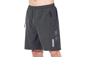 JustSun Mens Shorts with Zip Pockets Gym Running Quick Dry Lightweight Casual Shorts