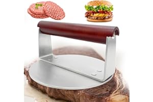 PEELANMALL Burger Smasher - Presse à hamburger - 21,5 cm - 1,15 kg - En acier inoxydable - Avec poignée en bois - Pour viande, patty, hamburger, steak, bacon, saucisse - Accessoire de barbecue professionnel