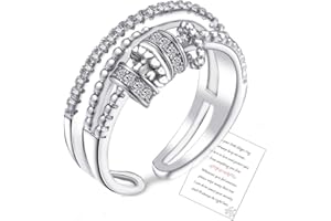 MOROTOLE Sterling Silver Anxiety Ring Adjustable Fidget Rings For Anxiety Women Cubic Zirconia Spinner Rings For Anxiety Relief Ring With Jewellery Box