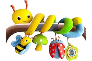 QILUCKY Car Seat Toys for Babies 0-6 Months, Spiral Car Seat & Pushchair Activity Toy, Plush Hanging Baby Rattle Sensory Toys for Cot Bed Pushchair Car Seat Bar