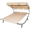 TecTake® Lettino Prendisole Doppio con 2 Cuscini da Esterno, Robusto Telaio in Metallo, Comode Rotelle, Tenda da Sole Pieghev