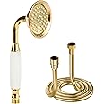 Delnet Classical High-Pressure Head Shower Gold Traditional Telephone Style Hand Held Shower Head Water Saving Shower and 1.5M Hose