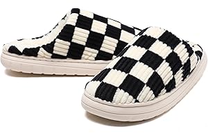 Waysoland Hausschuhe Damen Herren,Flauschige Damen Plüsch Pantoffeln aus Memory-Schaum Kariert Rutschfeste Sohle für Schlafzimmer Winter Slippers für Drinnen Draußen mit Fellfutter