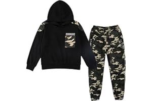 LOLANTA 2PCS Enfants Survêtement Ensemble Sweatshirt à Capuche et Pantalon de Cargo Camouflage pour Garçons 6-13 Ans