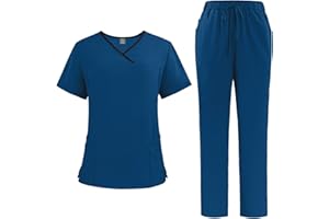 Meichoon Uniformes Médicos para Mujer Traje Separado Cuello en V Top y Pantalones Jogging con Cuatro Bolsillos Color Puro Secado Rápido Uniformes Médicos DK51