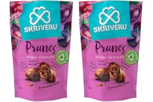 SKRIVERU Skrīveru Prunes in Dark Chocolate (2 * 110g) – Whole Dried Prunes Coated in Premium Dark Cocoa, Naturally Sweet, Rich in Potassium & Fiber, No Artificial Additives, 100% Recyclable Packaging