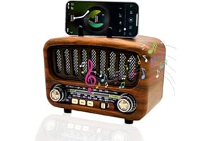 PIASHOW Radio retro con Bluetooth, AM/FM/SW pequeña con batería de 1800 mAh, compatible con USB/TF/AUX, altavoz grande de 5 W y Bluetooth 5.0 (marrón)
