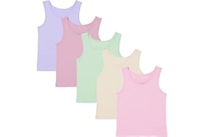 THE ESSENTIALS WARDROBE Girls 5 Pack Vests Underwear Sleeveless Kids 100% Cotton White Pastel Size 2-12 Years