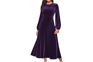 ZEIAYUAS Women's Elegant Velvet Long Sleeve Maxi Swing Dress Winter Party Long Dresses 80s Fancy Dress Pleated Dress Ladies Elegant Wedding Guest Gown Plus Size S-5XL