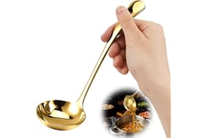 Bewudy Cucharón de acero inoxidable, 20 cm, cucharón de acero inoxidable, cuchara para servir sopas y guisos para caldos, salsas y servir (dorado)