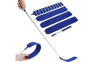 JETCLOUD Plumeau Poussière Télescopique Lavable Plumeau Microfibre Brosse à Poussière de Chevet avec Poignée en Acier Inoxydable Long Plat Flexible Nettoyeur de Poussière Rétractable pour Canapé Lit (Bleu)