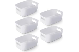 KEPLIN Weiß Aufbewahrungsbox aus Kunststoff - 5 St. Ordnungsboxen für Küche, Haus oder Büro, Aufbewahrungskörbe für Regale, Schubladen, Wäsche, Schrank, Kunststoffbox, Körbe & Behälter (25,5 x 17 x 11cm)