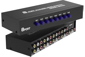 Fosmon 4-vägs ljud/video RCA-omkopplingsväljare/splitter box och AV-patchkabel för anslutning av 4 RCA-utgångsenheter till di