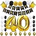 Produktbild KUNGYO 40. Geburtstag Party Dekoration-Happy Birthday Schwarze Fahne, Folienballon Zahl 40 in Gold-XXL Riesenzahl 100cm, Papierblumen, Star und Latex Ballons, Noble Alles Gute Zum Geburtstag Supplies