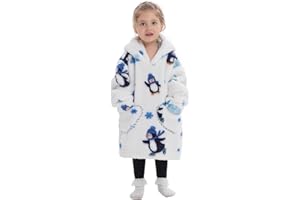 Adisputent Couverture à Capuche Enfants,Pull Plaid Oversize Enfant Super Doux Confortable Sweat à Capuche en Polaire Moelleuse avec Poches pour Tout-Petits Garçons Filles 2-6 Ans