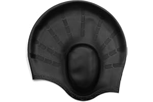 VAKLER Bonnet de Bain Protection Oreille 3D, Bonnets de Bain pour Femmes et Hommes Bonnet de Natation Silicone Etanche Natation pour Cheveux Courts/Longs Bonnet pour Adultes et Jeunes