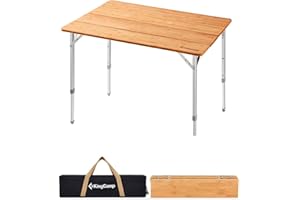 KingCamp Mesa Plegable de Bambú de Centro Plegable de Altura Ajustable Mesa de Ahorro de Espacio portátil Interiores al Aire Libre Enrollable Camping Balcón Jardín Picnic 65x50x45 / 52 / 65cm