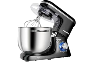 AUMATE Küchenmaschine, 1400 W, 8 L Knetmaschine, Teigmaschine mit Rührhaken, Knethaken, Schneebesen, 6 Geschwindigkeit, Mixer (Schwarz)