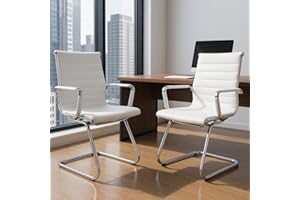 Ya-Home Chaise de Conférence Lot de 2 Chaise Bureau en Cuir PU avec Accoudoirs Chaise Visiteur Moderne avec Cadre Chromé, Blanc