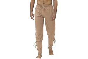 SHEYOW Uomo Pantaloni Medievale retrò con Lacci Punk Pants Cosplay da Vichingo Pirata Costume Halloween