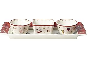 ‎VILLEROY & BOCH Villeroy & Boch - Toy's Delight Dip Set 4 Teilig, Servierplatte mit Schälchen, Dipschälchen Set Weihnachten, Tischdekoration Toys, Serviertablett, Schalen, Weihnachtsgeschirr, Premium Porzellan