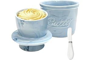 BCUUOZEEING Mantequillera Francesa Con Tapa, Mantequera Francesa Con Cuchillo, Mantequera de Cerámica, Mantequilla Agua Refrigerado, Butter Dish para Guardar Mantequilla Fresca (Mármol Azul Negro, 6 oz)
