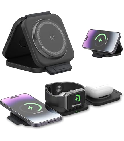Electight Caricabatterie Wireless Magnetico Pieghevole In Fibra Di Carbonio – 18W Rapido, Per Smartphone Con Ricarica Wireless E MagSafe