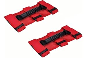 Tiardey - Juego de 2 manijas de Agarre compatibles con Jeep Wrangler TJ YJ JK, Dise?o de 3 Correas fácil de Ajustar para Modelos 1987-2020 (Rojo)