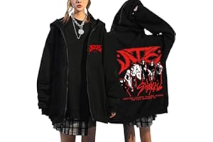 KASENFASHION Chaqueta con capucha Stray Kids ATE Y2K E-Girl Zip Hoodie Casual Streetwear Sweater Long Sleeve Top Harajuku Chaqueta Sudadera Neutral Hooded Zip Sudadera