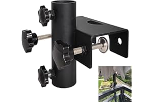 VANROUG Robuster Balkonschirmhalter, Klemme, Gartenzaun, Sonnenschirm, Terrassendielen, Klemmbereich (20 mm - 63 mm), Schirmdurchmesser (23 mm - 38 mm) (schwarz)