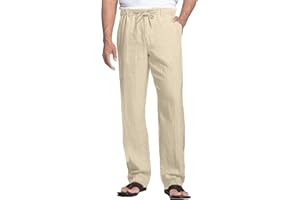 NANAMEEI Pantalon Lin Homme Été Pantalons de Plage Casual Pantalon Yoga Homme Grande Taille Elastique avec Cordon