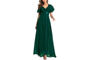 ECDAHICC Women's Evening Dresses Belt V-Neck High Waist A-line Chiffon Bridesmaid Dress Elegant Long Prom Dress