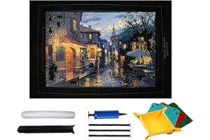 EGFHEAL Tapis de puzzle enroulable jusqu'à 1000, 1500, 2000 pièces, tapis de rangement en feutre avec 4 bols, 3 sangles de fixation, 1 mini pompe et 1 sac de rangement à cordon, noir