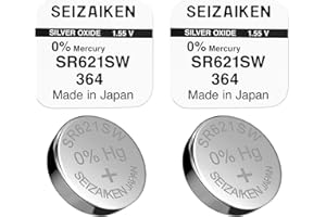 SEIZAIKEN 364 SR621SW Lot de 2 piles bouton à l'oxyde d'argent pour montre 1,55 V 0 % mercure 100 % fabriquées au Japon