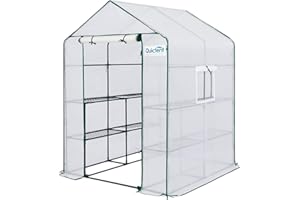 Quictent Gewächshaus 195x143x143cm, Stabiles Foliengewächshaus mit 2 Fenstern und 12 Regalebenen, Tomatengewächshaus mit Bodennägeln & Seilen für Garten & Balkon,Weiß