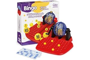 JugaToys - Juego de Bingo Familiar Clásico - 90 Bolas y 48 cartones - Bingo Tradicional con Bombo Manual - Apto para niños y niñas Mayores de 4 años - Ideal para reuniones y Fiestas