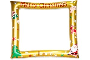HONGCI Gold Christmas Inflatable Selfie Frame Picture Frame,Giant Photo Booth Blow Up Party Prop,Christmas Inflatable Photo Booth Props Frame for Xmas Birthday,Christmas Party Games Accessories Supplies