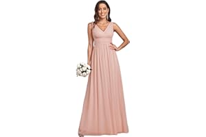 Ever-Pretty Vestito da Cerimonia Donna Linea ad A Stile Impero Chiffon Scollo a V Senza Maniche Abito da Damigella 09016