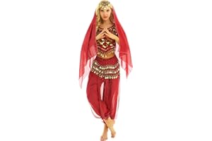 MSemis Womens India Belly Dance Cosplay Costume Crop Top Harem Pants Hip Stage Performance Fancy Dress