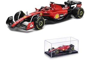 JODIYAAH Bburago 1/43 F1 2023 SF23 16# Charles Leclerc Scuderia Ferrari SF23 55# Carlos Sainz Voiture en alliage moulé sous pression Cadeau de collection (1/43 SF23 16# avec casque)