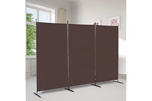 GIVOKE Folding Room Dividers, 3 Panels Movable Protective Privacy Screens, Steel Frame Portable Fabric Screen Room Partition for Home Office (Brown)