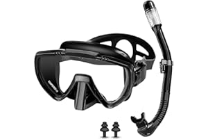 Vasmeiy Set per Snorkeling Adulti con Maschera e Boccaglio, Occhialini da Sub panoramici a 180°, Maschera da Snorkeling Antiappannamento e Anti-Perdite, per immersioni, snorkeling, nuoto