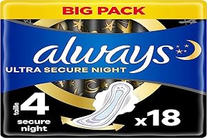 Always Ultra hygienhanddukar, storlek 4, säker natt, 18 servetter med vingar, nattflöde, max komfort, superabsorberande och ultrafina