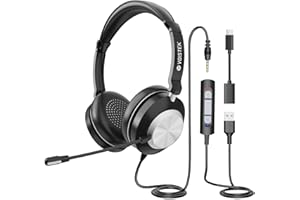 Voistek Cuffie con Microfono Antirumore USB 3,5mm/Type-C - Adattatore Professionale 3 in 1 per Call Center, Business Online, Corsi PC, Smartphone,Lezioni Online, Riunioni Zoom/Skype